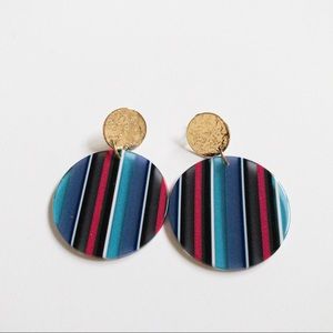 fab’rik Women’s Blue Red Gold Striped Circle Earrings